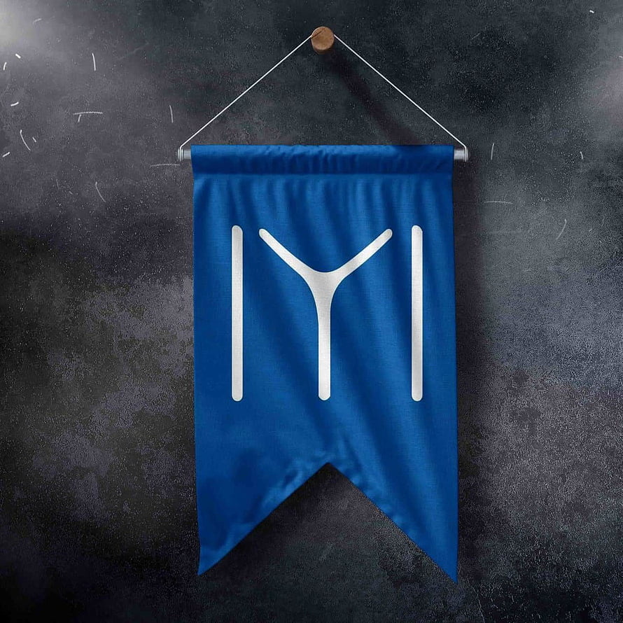 Ertugrul Blue Banner with White Emblem on Dark Wall HD phone wallpaper