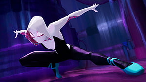 Gwen Stacy in Dynamic Action Pose from Spider-Man Into the Spider-Verse Animated Film HD wallpaper