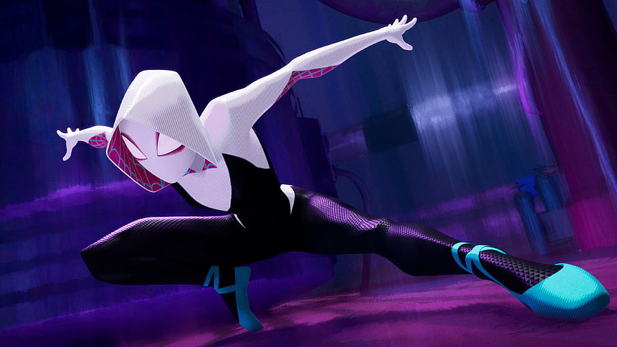 Gwen Stacy in Dynamic Action Pose from Spider-Man Into the Spider-Verse Animated Film HD wallpaper