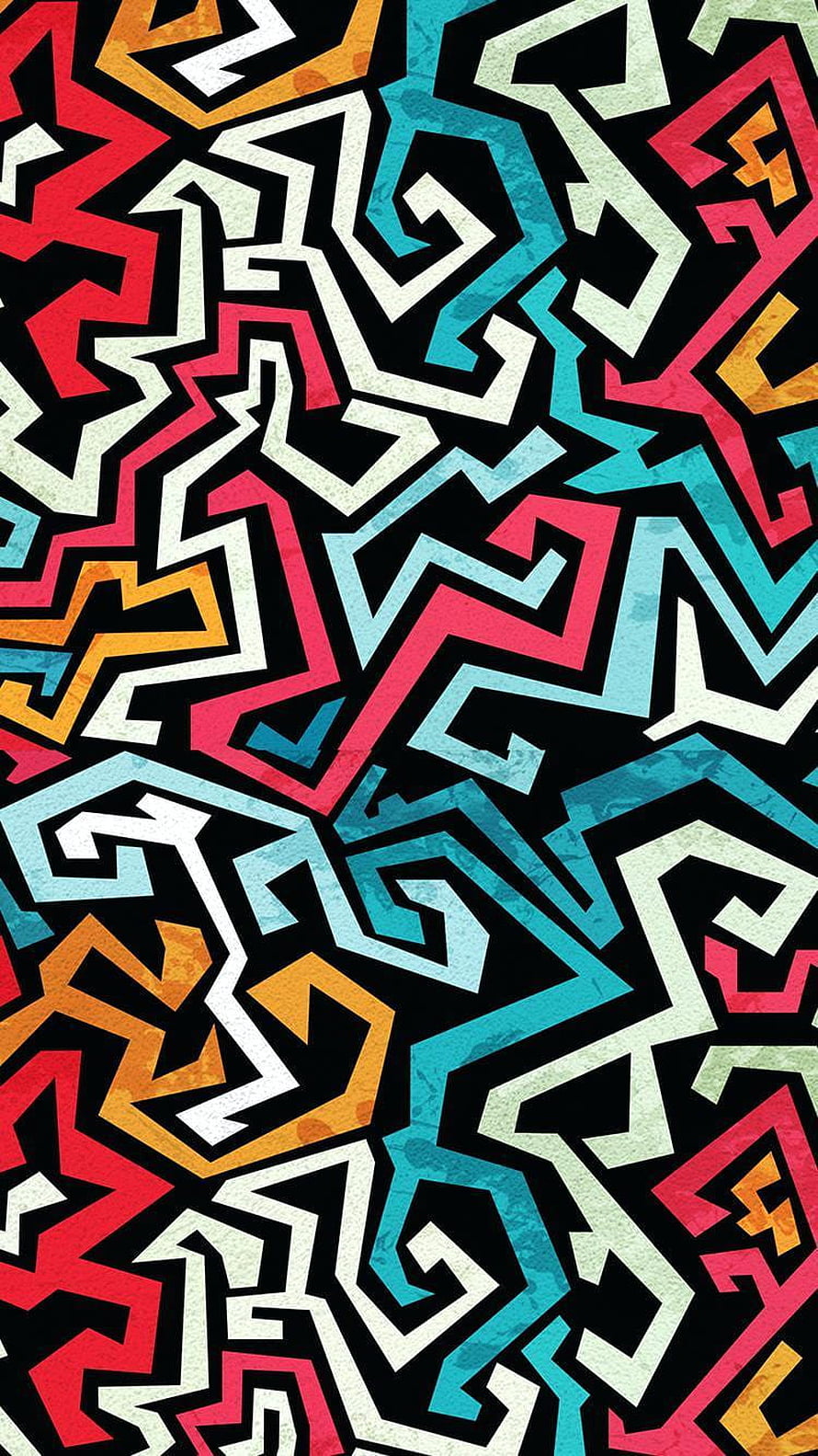Vibrant Pop Art Geometric Pattern with Abstract Angular Shapes on Black Background HD phone wallpaper
