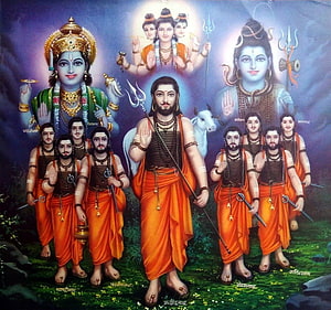 Navnath Deity Group with Lord Shiva and Goddess Parvati in Traditional Indian Art HD wallpaper