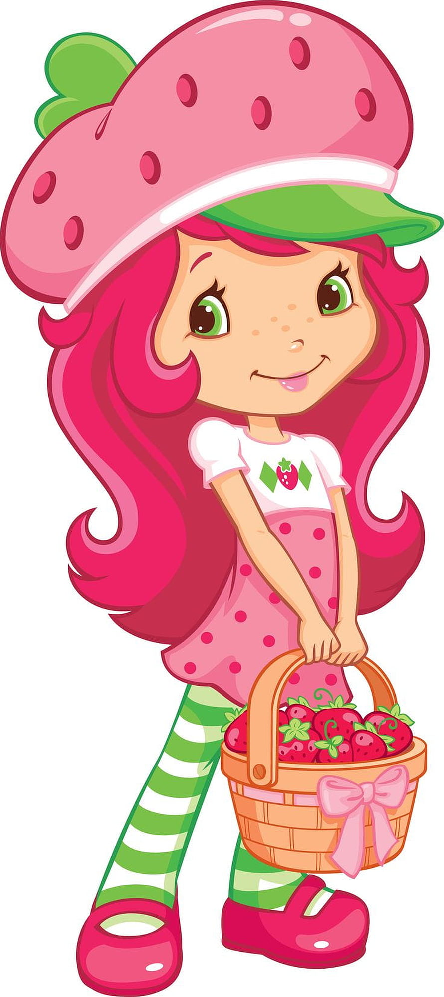 Strawberry Shortcake cartoon girl holding a basket of fresh berries in a cute pink outfit HD phone wallpaper