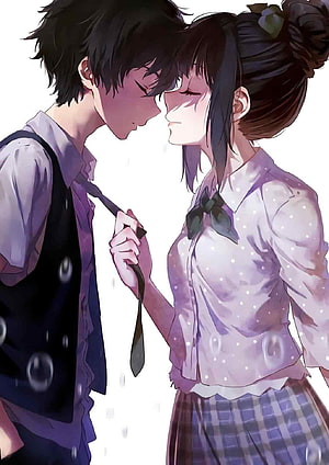 Romantic Anime Couple in School Uniforms Sharing an Intimate Moment HD phone wallpaper