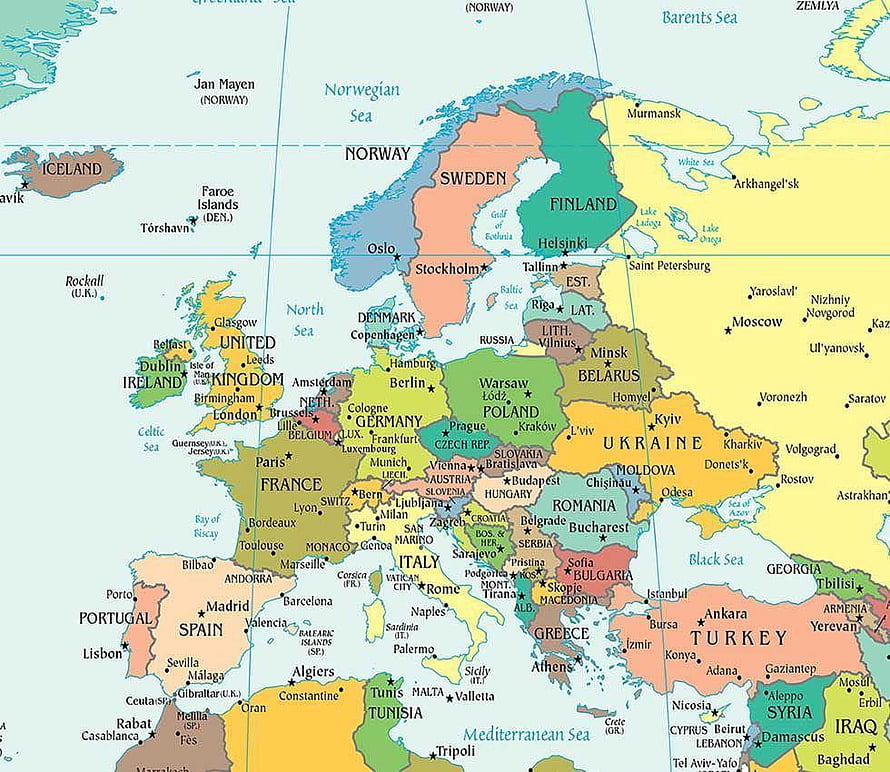Detailed Political Map of Europe Showing Countries, Capitals, and Major Cities HD wallpaper