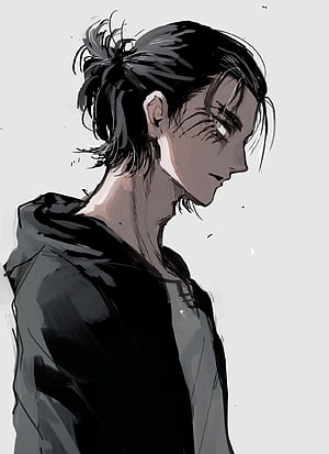 Eren Yeager Anime Character Profile Illustration in Black Hoodie HD phone wallpaper