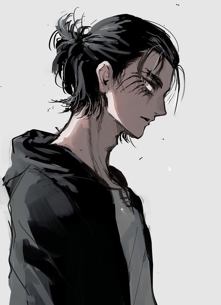 Eren Yeager Anime Character Profile Illustration in Black Hoodie HD phone wallpaper