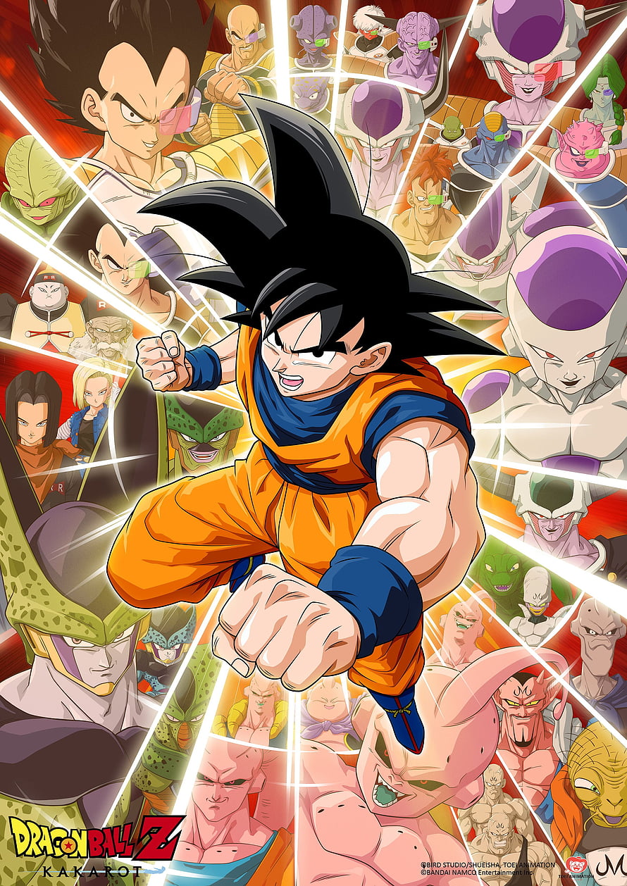 Dragon Ball Z Kakarot Goku Action Poster Featuring Villains and Heroes HD phone wallpaper