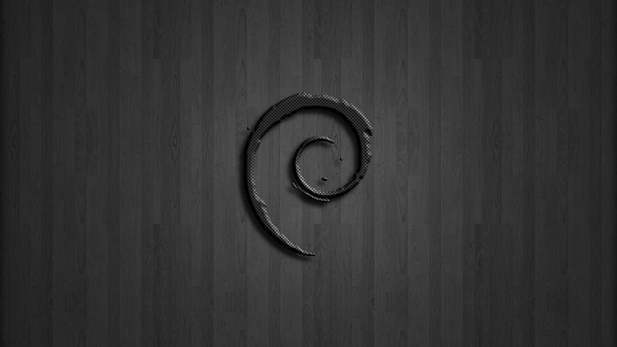 Debian GNU/Linux Spiral Logo on Dark Wood Grain Background HD wallpaper