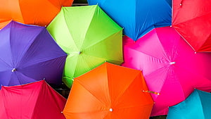 Vibrant Rainbow Umbrellas Overhead View HD wallpaper