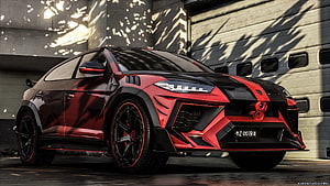 Mansory Lamborghini Urus Venatus Red and Black SUV in Urban Setting HD wallpaper