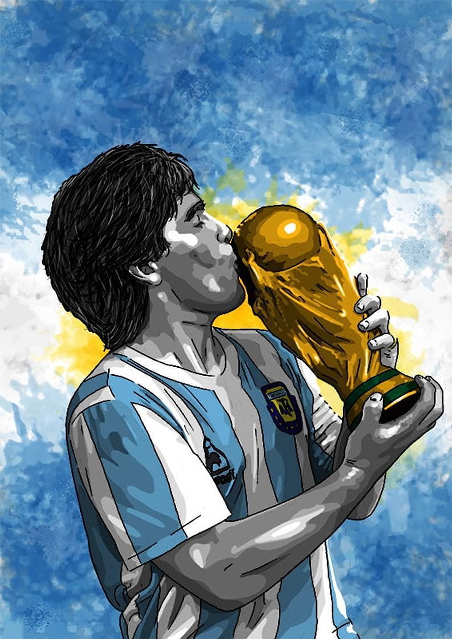 Diego Maradona Kissing the 1986 World Cup Trophy in Argentina Jersey HD phone wallpaper