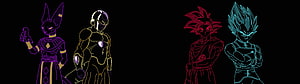 Dragon Ball Z Neon Line Art Featuring Beerus, Zeno, Goku, and Vegeta on Black Background HD wallpaper