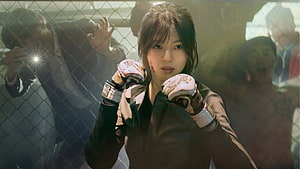 My Name K-Drama Female Fighter in MMA Cage with Bloodied Gloves HD wallpaper
