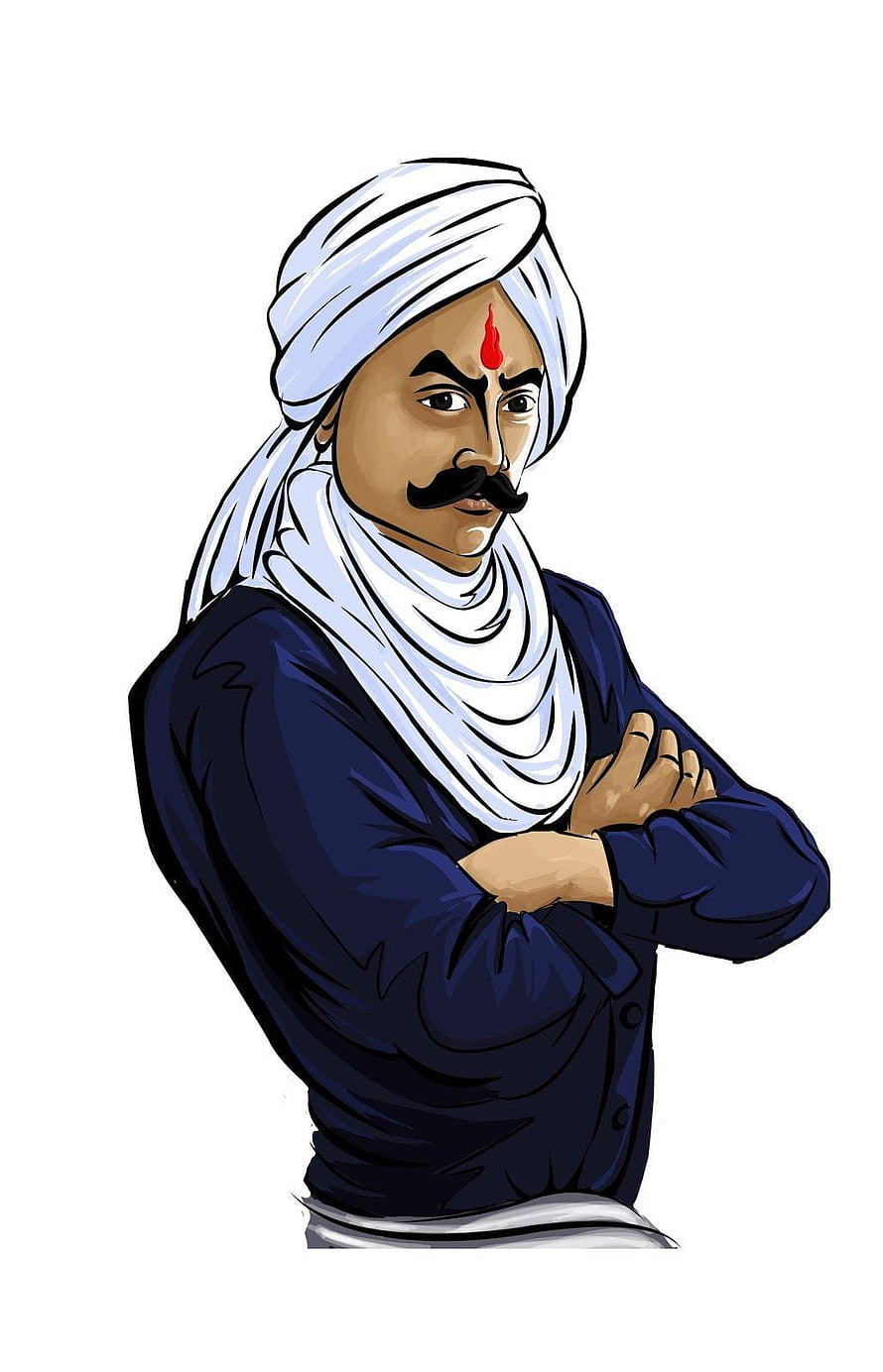 Digital Illustration of Bharathiyar in Traditional Turban and Dark Blue Attire HD phone wallpaper