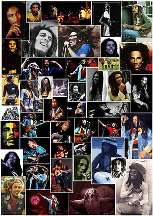 Bob Marley Reggae Musician Collage with Dreadlocks and Rasta Colors HD phone wallpaper