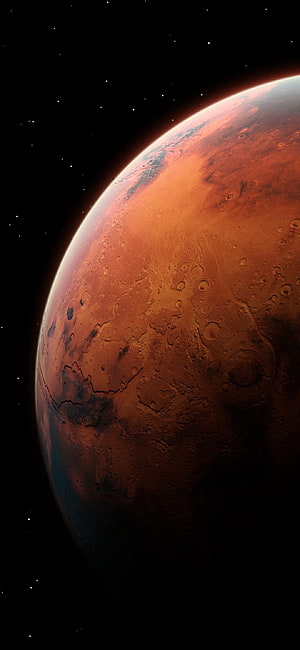 Mars Planet Surface Close-Up Against Starry Black Space Background HD phone wallpaper