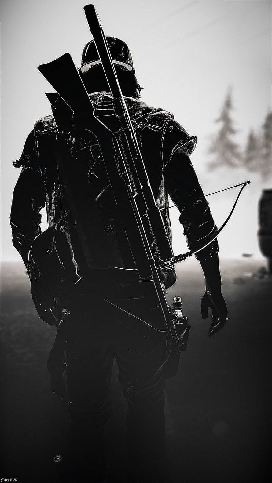 Silhouetted Armed Soldier with Rifle and Bow in Dramatic Black and White HD phone wallpaper