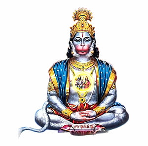 Lord Hanuman Meditating in Lotus Pose with Golden Crown and Sacred Necklace HD wallpaper