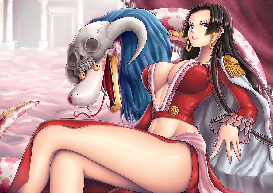 Boa Hancock in Red Dress with Skull Mask in One Piece Anime Illustration HD wallpaper