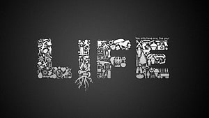 Life Typography Artwork Composed of White Icons on Dark Background HD wallpaper