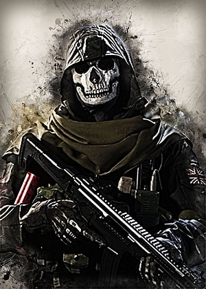 Ghost from Call of Duty Warzone in Tactical Gear with Skull Mask and Rifle HD phone wallpaper
