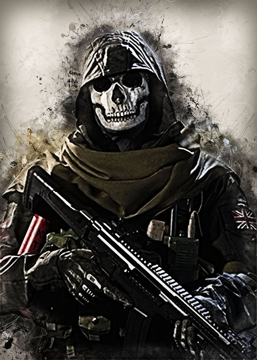 Ghost from Call of Duty Warzone in Tactical Gear with Skull Mask and Rifle HD phone wallpaper