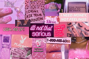 Pink Baddie Aesthetic Collage Featuring Brat Culture, Neon Quotes, and Y2K Fashion Accessories HD wallpaper