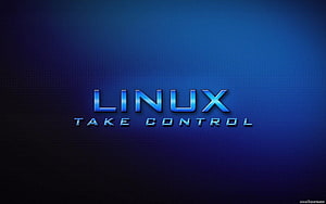 Linux Take Control metallic text on dark blue gradient background HD wallpaper