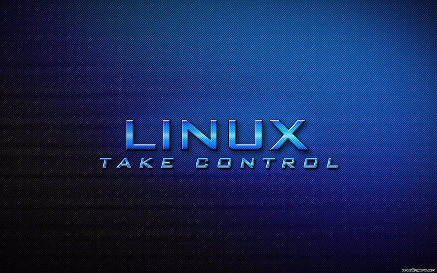 Linux Take Control metallic text on dark blue gradient background HD wallpaper