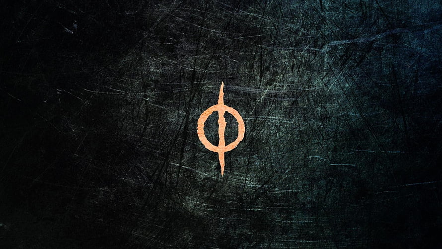 Phyrexian Symbol Emblem on Dark Textured Background HD wallpaper