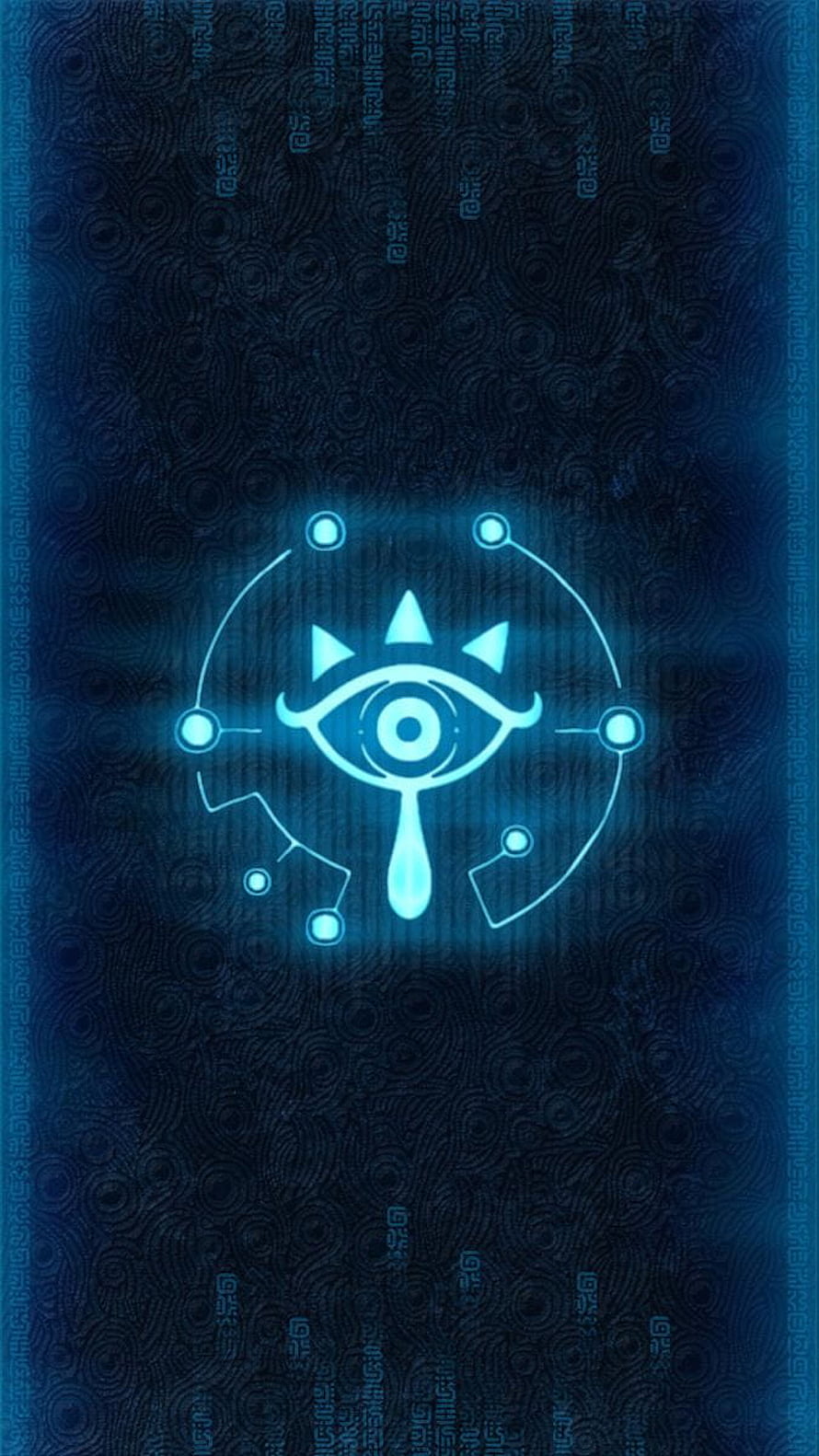 Glowing Sheikah Eye Symbol with Circuit Design on Dark Blue Background HD phone wallpaper