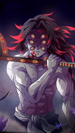 Kokushibo Demon Slayer Anime Character with Multiple Eyes and Katana HD phone wallpaper