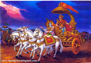 Lord Krishna and Arjuna on the Divine Chariot in the Mahabharata War HD wallpaper