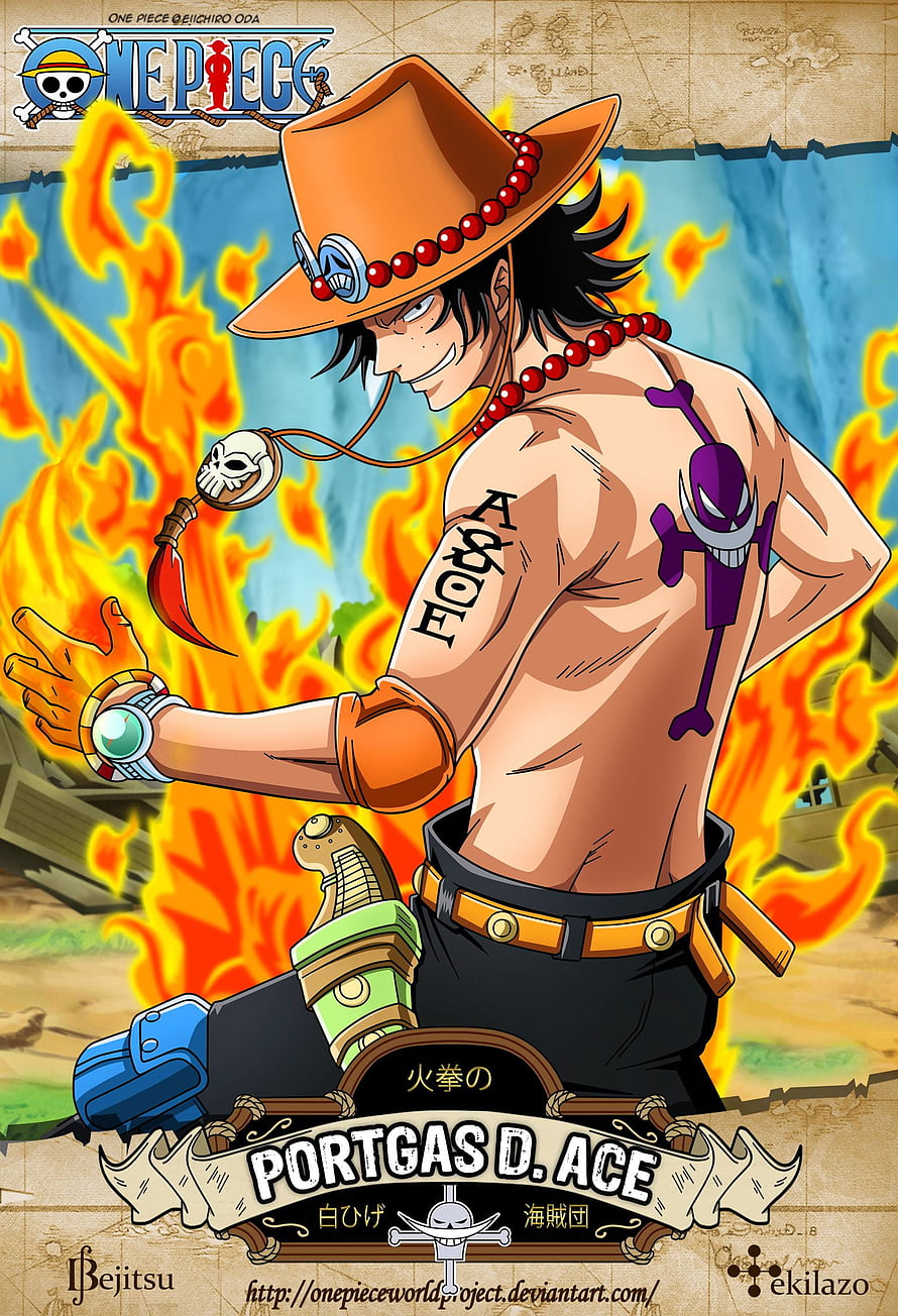 Portgas D. Ace from One Piece in a fiery anime illustration with orange hat and flames HD phone wallpaper