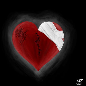 Stitched and Bandaged Red Heart Digital Art on Black Background HD phone wallpaper