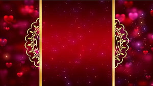 Elegant Royal Wedding Invitation Frame with Gold Ornament and Red Heart Bokeh Background HD wallpaper