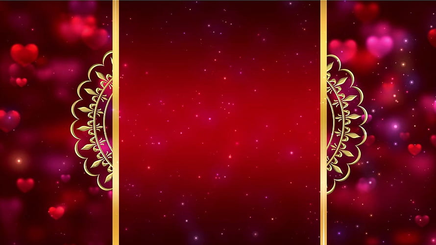 Elegant Royal Wedding Invitation Frame with Gold Ornament and Red Heart Bokeh Background HD wallpaper