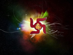 Ganesha Swastika Symbol With Radiant Light Burst On Dark Cosmic Background HD wallpaper