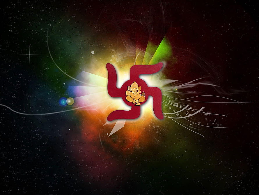Ganesha Swastika Symbol With Radiant Light Burst On Dark Cosmic Background HD wallpaper