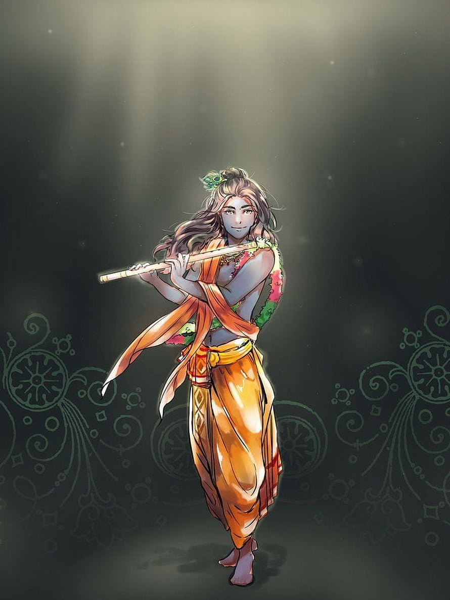 Krishna Playing the Flute in Traditional Indian Attire HD phone wallpaper