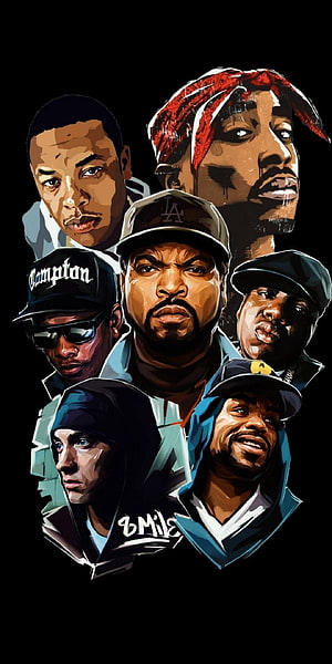 Digital Art Portrait of Iconic 90s Hip Hop Artists in Vector Style HD phone wallpaper