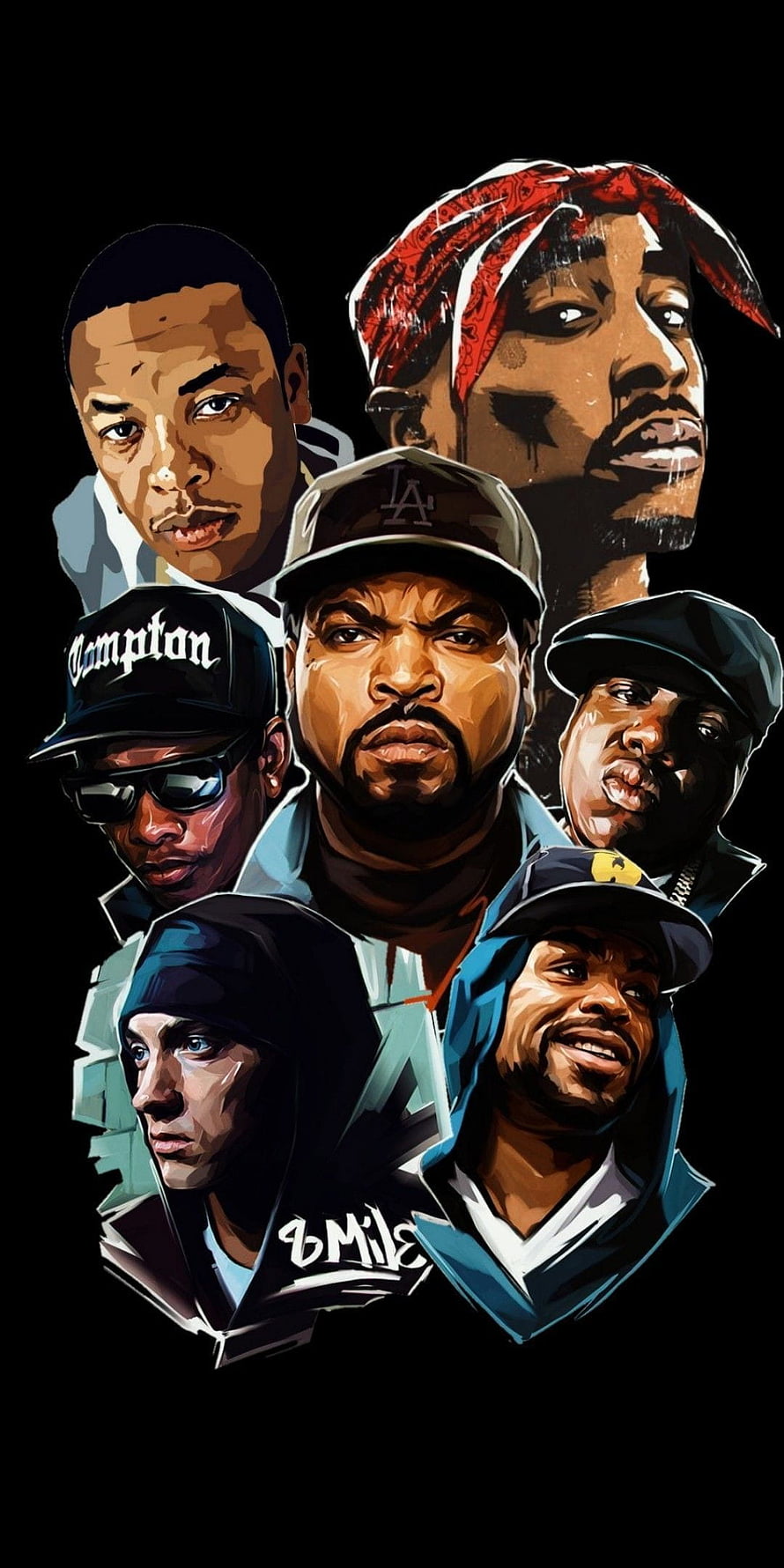 Digital Art Portrait of Iconic 90s Hip Hop Artists in Vector Style HD phone wallpaper