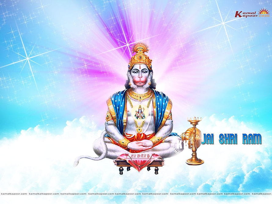 Hanuman meditating in lotus position with radiant divine aura and golden crown HD wallpaper