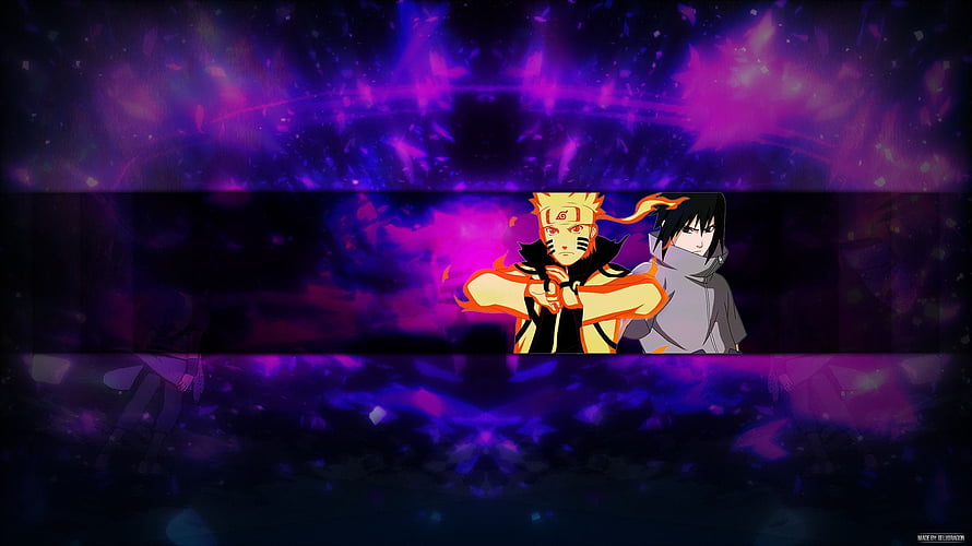 Naruto and Sasuke Anime Characters in Purple Cosmic Energy Background HD wallpaper