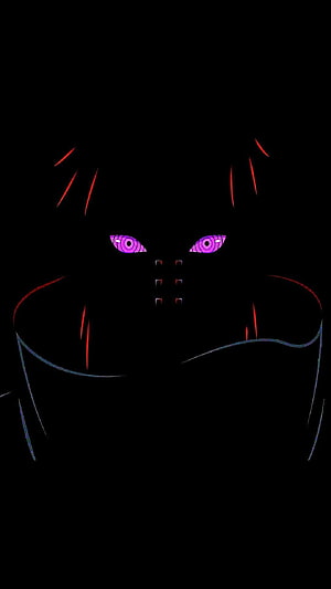 Pain from Naruto with glowing purple Rinnegan eyes in dark silhouette HD phone wallpaper