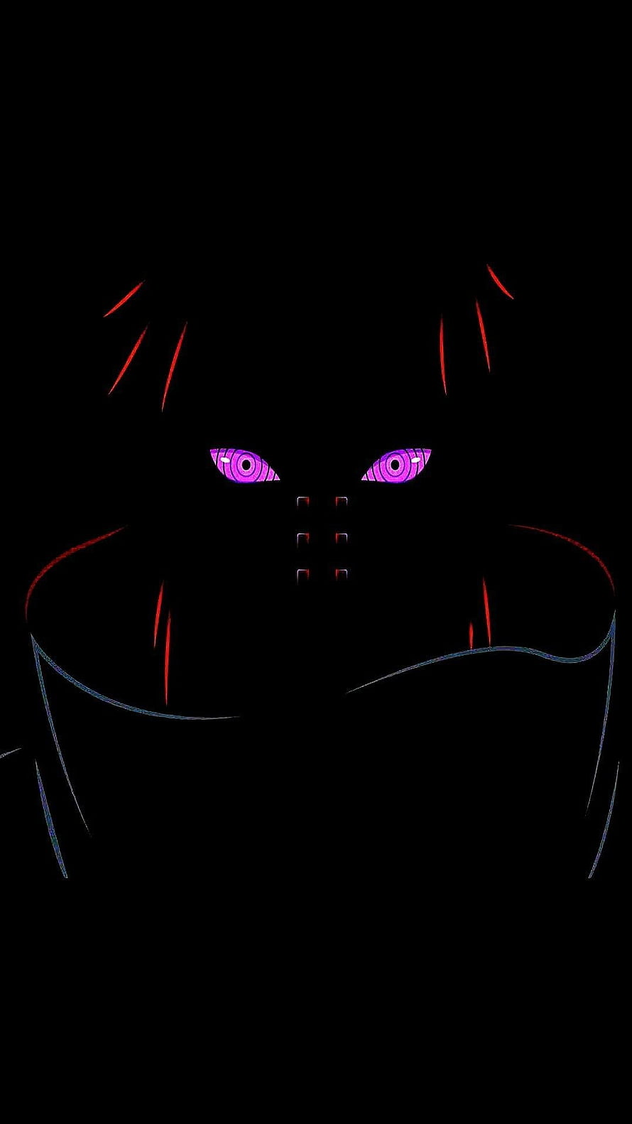 Pain from Naruto with glowing purple Rinnegan eyes in dark silhouette HD phone wallpaper