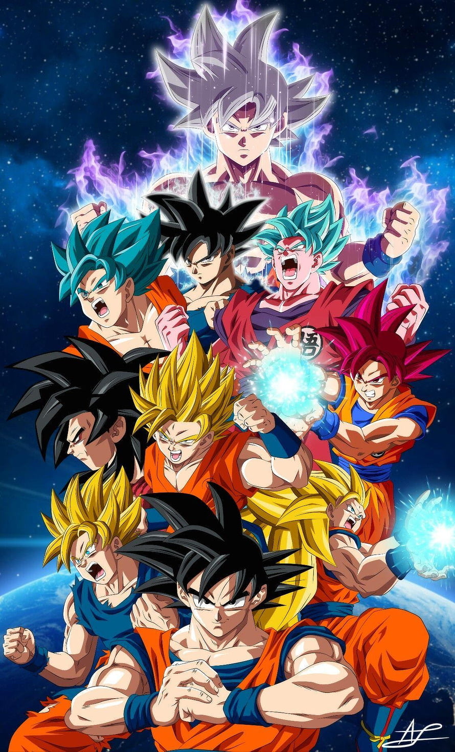 Son Goku All Transformations and Power Forms in Dragon Ball Anime Artwork HD phone wallpaper