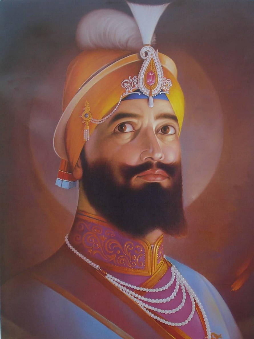 Guru Gobind Singh Portrait in Traditional Turban and Ornate Jewelry HD phone wallpaper