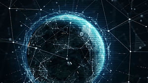 Glowing Digital Earth Enveloped in a Complex Network of Connected Nodes and Lines HD wallpaper
