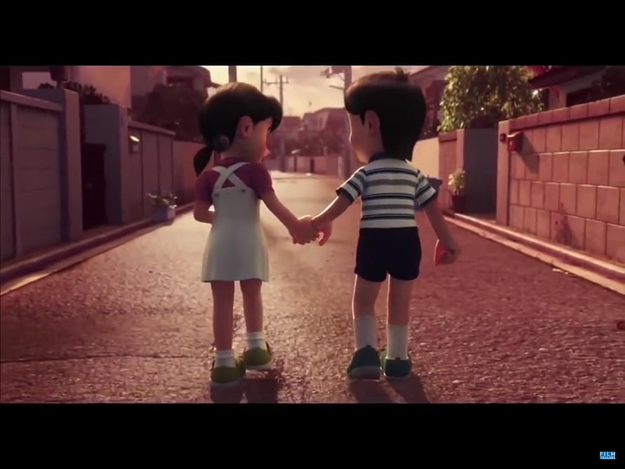 Nobita and Shizuka Walking Hand in Hand in Doraemon 3D Animated Scene HD wallpaper